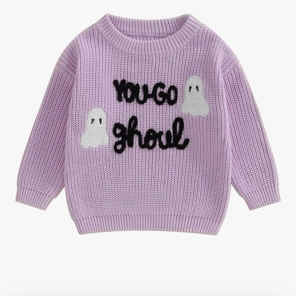 Baby Girl Halloween Purple Knit Sweater with Ghost Design 12-18 Months